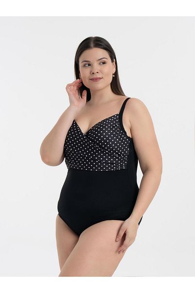 AQUAVİVA Aquaviva Women's Plus Size Black Polka Dot Brunella Underwire Swimsuit