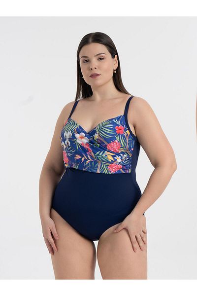 AQUAVİVA Aquaviva Women's Plus Size Navy Floral Pattern Brunella Underwire Support Swimsuit