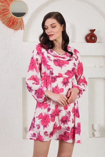 FASHION COCKTAIL Rochie de vară cu mâneci din șifon degradat mini florală, roz