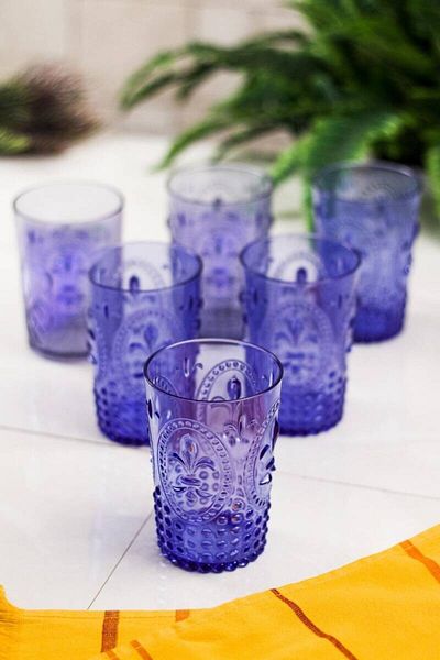 Depa Acrylic Blue 6-Piece Short Glass & Water Soft Drink Coffee Side Glass 400 ml (Not Glass)
