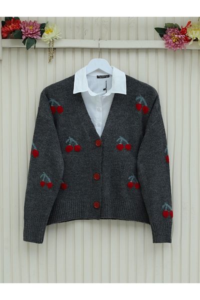 Modamorfo Cherry Pattern Short Cardigan - Smoked