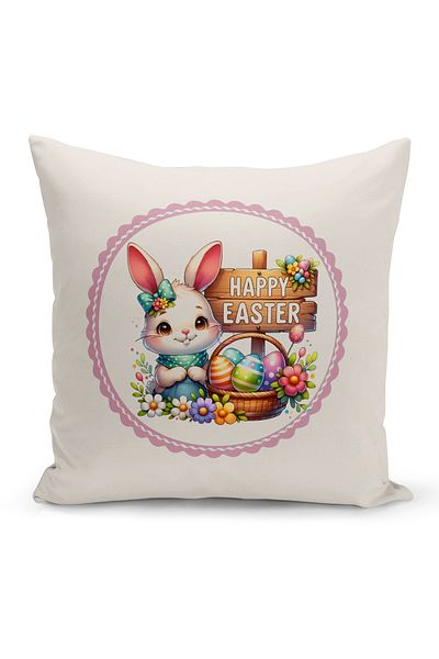 Bertille Home Spring Series Double Sided Digital Printed Throw Pillow Cover (Spring Easter Eastercushion Cover)