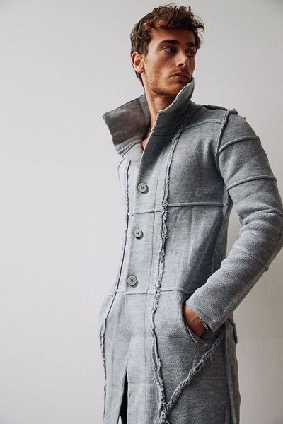 THIMOON Men's Gray Buttoned Poncho Knitwear Cardigan