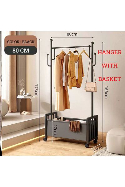 TrentonGCC Multi-Functional Clothing Rack with Storage Basket & Hooks – 80CM