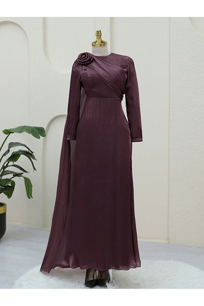 Modamorfo Chiffon Evening Dress - Cherry Shoulder Detail