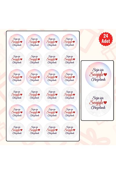 MUTLUYÜZ 24 Gift Tags (Sticker) Matte Printing, 4 cm X 4 Cm, "Prepared with Love for You"