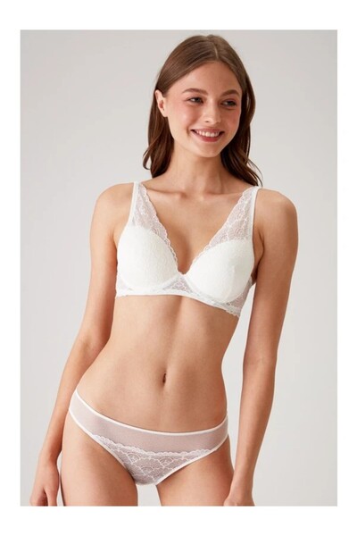 Pierre Cardin Ecru Colorful Padded Bralet and Bra Set