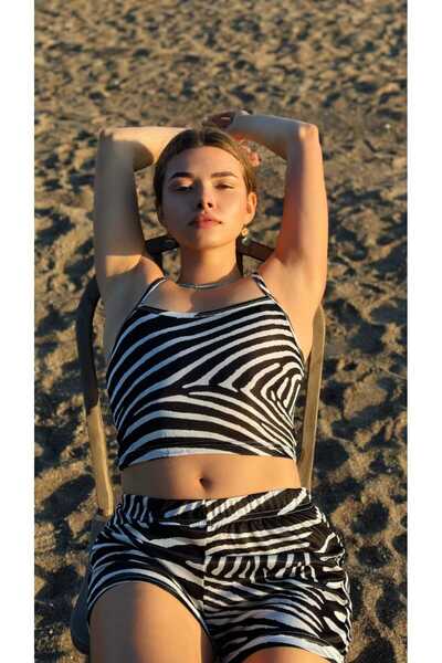 MY Wooft Set cămașă de noapte cu model zebră cu pantaloni scurți și bretele