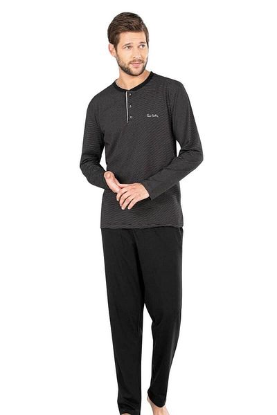 Pierre Cardin 5656 Σετ Ανδρικές Πιτζάμες Βαμβακερές Μακρυμάνικο-μαύρο