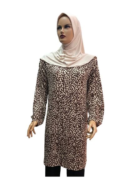 eflin Women's Hijab Hijab Clothing Tunic Brown-Cream Burumcuk Cakiltasi Patterned