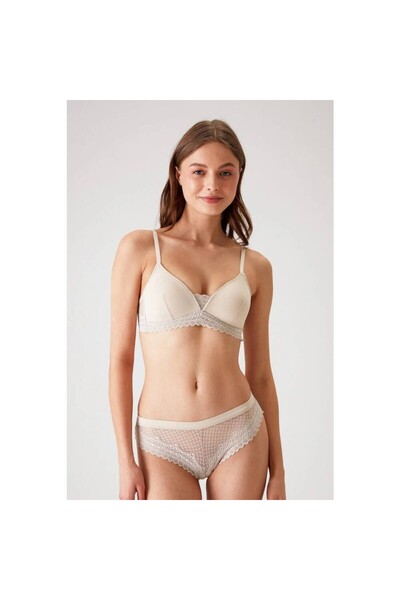 Pierre Cardin Lace Underwire-Free Bra Set Stone