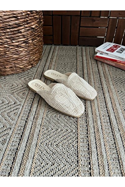 Behtah Kundura Γυναικείες ψάθινες παντόφλες με δαντέλα πλεκτές πεταλούδες με μοτίβο προίκας casual παντόφλες