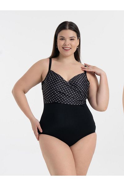 AQUAVİVA Aquaviva Women's Plus Size Black Polka Dot Brunella Underwire Swimsuit