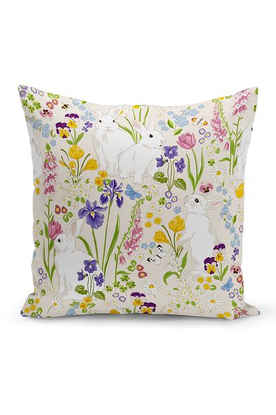 Bertille Home Spring Series Double Sided Digital Printed Throw Pillow Cover (Spring Easter Eastercushion Cover)