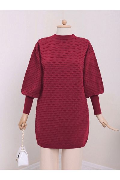 Modamorfo Embossed Pattern Knitwear Tunic -Pomegranate Flower
