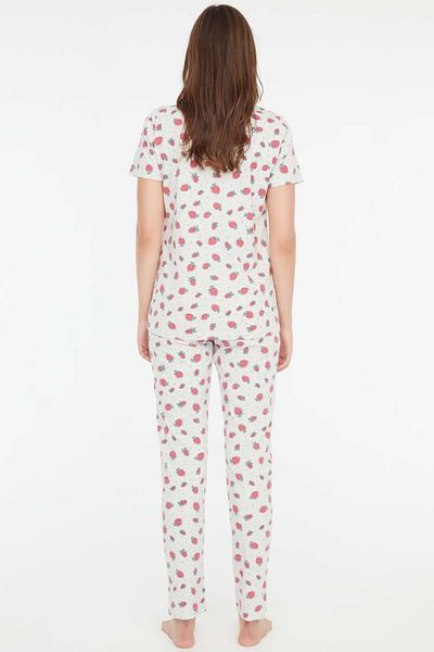 Mod Collection Set de pijamale cu modele de căpșuni pentru damă, gri