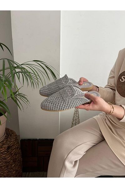 Behtah Kundura Women's Closed Front Straw Slippers Lace Knitted Dowry Daily Slippers