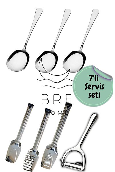 BRE HOME Set of 7 Stainless Steel Serving Spoon Pastry Pasta Salad Tongs Peeler