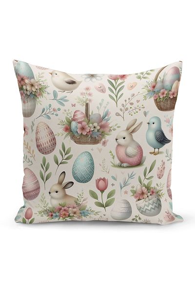 Bertille Home Spring Series Double Sided Digital Printed Throw Pillow Cover (Spring Easter Eastercushion Cover)