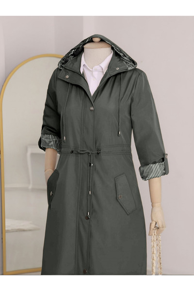 Modamorfo Astarı Çizgili Trençkot -haki