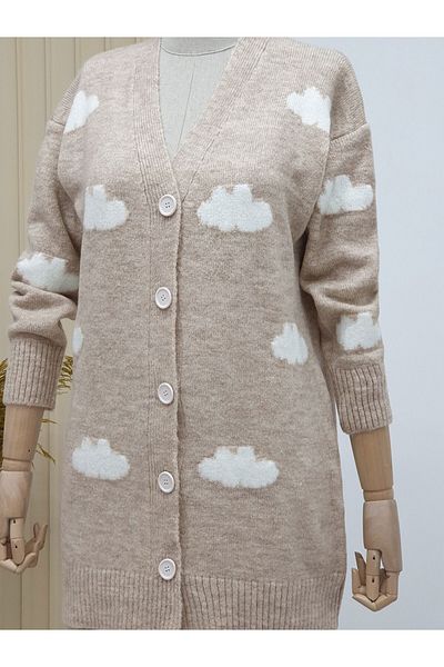 Modamorfo Cloudy Gather with Button Cardigan Cream
