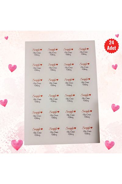 MUTLUYÜZ 24 Pcs- Valentine's Day Gift Tags (Sticker) Matte Printing 4 cm X 4 Cm,"We Wish You a Life of Love"
