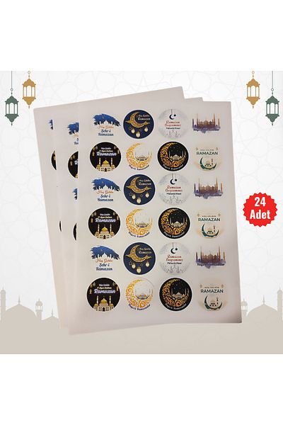MUTLUYÜZ 24Pcs Ramadan Gift Tags (Sticker) Matte Printing, 4 cm X 4 cm