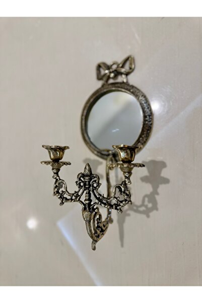 hediye ESTERHOMEDECOR Aynalı pirinç şamdan  pirinç aplik 33cm yuvarlak çerçev...