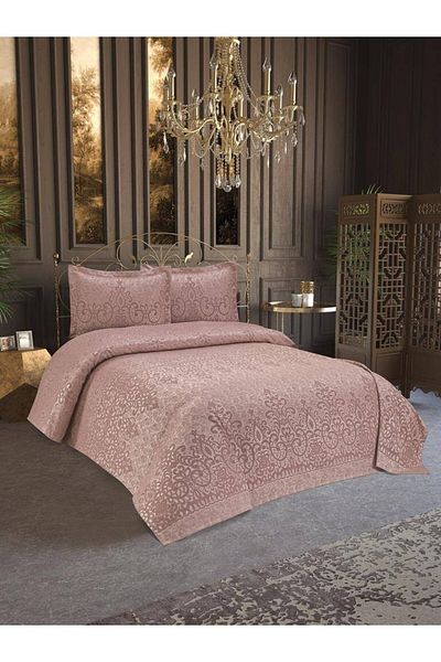 Nevresim Dünyası Anna Karina 3 Piece Double Bedspread Royal Powder