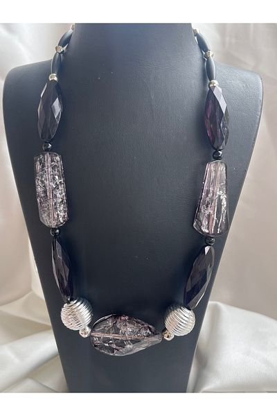 COCOSH TAKI Black and Silvery Color Stone Multiple Special Design Necklace
