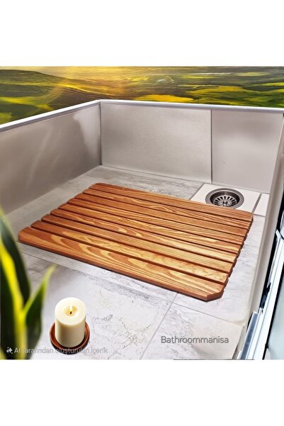 Bathroommanisa Banyo Ahşap Kaydırmaz Katlanır Duş Paspası
