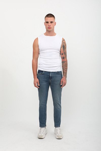 Bluewhite Ανδρικό Slim Fit Κανονική μέση ίσια κοπή Skinny Leg Lycra Indigo Jean Παντελόνι