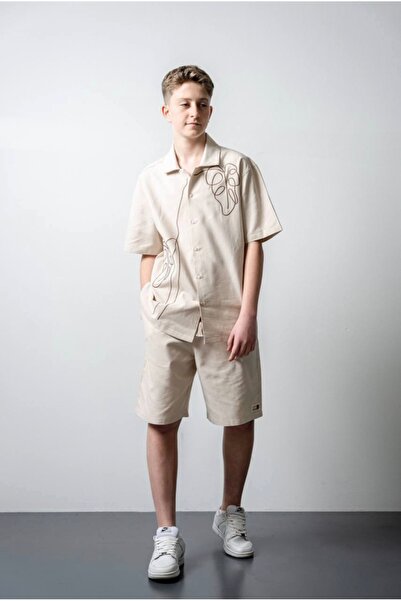 LOCO LOCO Limi Young Boy Soft Texture Embroidered Linen Shorts Shirt Suit