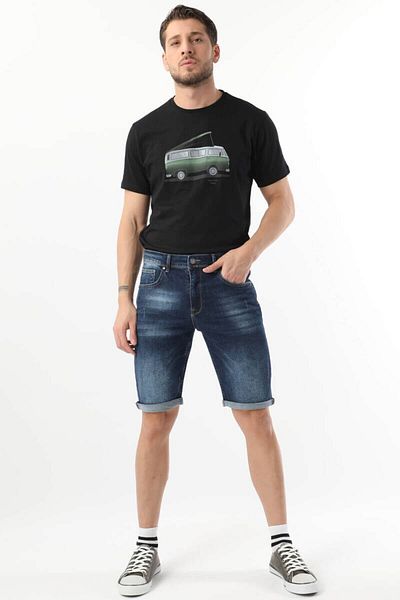 BANNY JEANS Ανδρικό τζιν σορτς που πλένεται Navy Blue