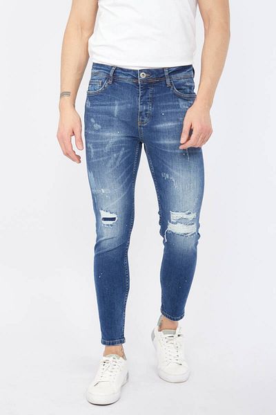 Bluewhite Blugi skinny pentru bărbați, cu detaliu rupt, albastru închis