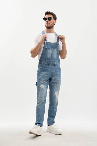 MARKAPIA Salopetă de jeans pentru bărbați, pantaloni, albastru gheață