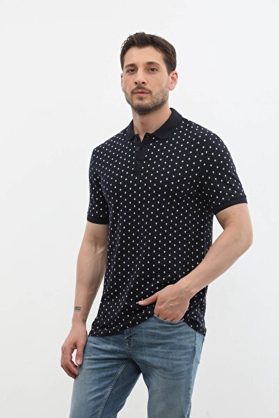 MARKAPIA Men's Polo Collar - 100% Cotton Marine Patterned T-Shirt