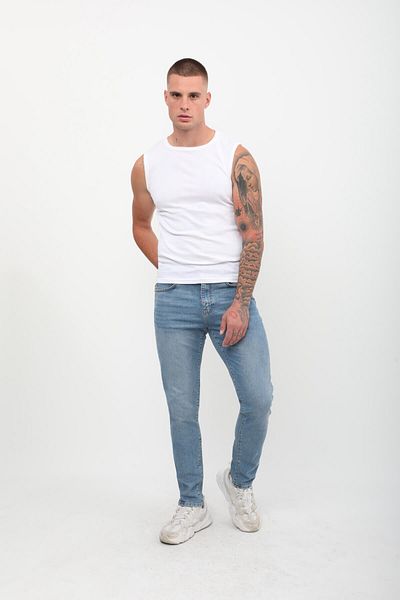Bluewhite Ανδρικό Skinny Fit Παντελόνι με χαμηλή μέση λεπτή εφαρμογή με στενό πόδι Lycra Blue Jean
