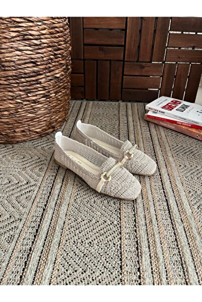 Behtah Kundura Women's Closed Front Straw Ballerinas Lace Knitted Dowry Daily Ballerinas