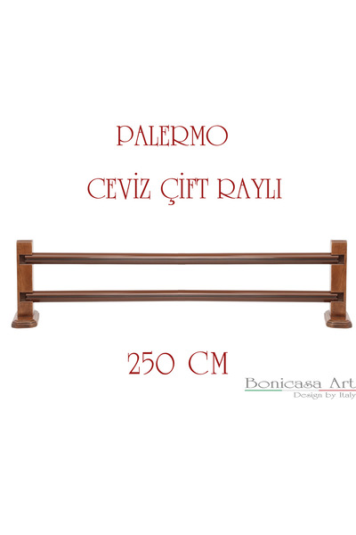 Bonicasa Art Palermo Ceviz Çift Raylı Ahşap Başlıklı Rustik Perde Askısı Çetr...