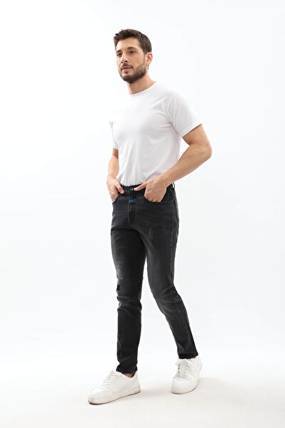 Bluewhite Erkek Yama Detaylı Mavi Nakış Likralı Jean Pantolon