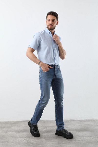 BANNY JEANS Μπλε ανδρικό ίσιο τζιν παντελόνι Lycra κανονικής εφαρμογής