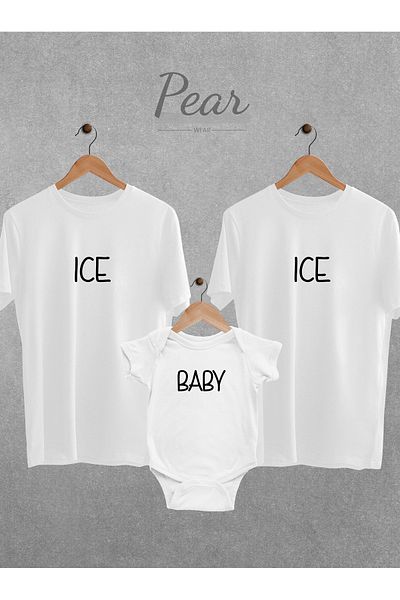 Pear Wear Printed 3 Piece Set Ice Ice Baby Mother Father Baby Bodysuit Oversize T-Shirt Body