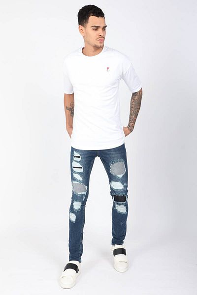 Bluewhite Pantaloni de jeans slim fit pentru bărbați, albastru închis