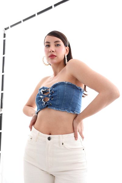 Bluewhite Vestă de jeans pentru femei albastru alb