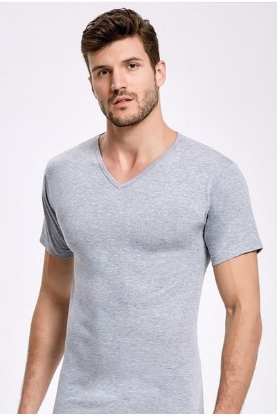 İLKE İÇ GİYİM Men's V-Neck Short Sleeve Tank Top Gray