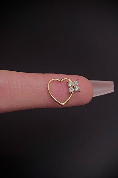Blisse Piercing Kadın Kalp Figürlü Çiçek Zirkon Taşlı Daith ve Kıkırdak Halka Çelik Piercing