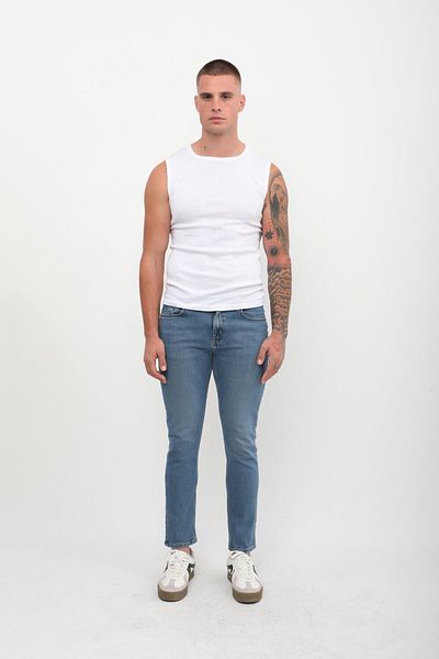 Bluewhite Pantaloni de jeans albaștri pentru bărbați, slim fit, cu talie normală, cu croială dreaptă