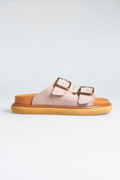 walviss Arandis Women's Genuine Suede Leather Double Buckle Powder Slippers