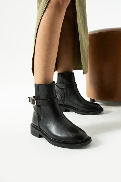 walviss Γυναικείες μαύρες μπότες από γνήσιο δέρμα με φερμουάρ με μονή πόρπη